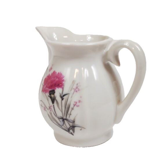 Mini Vintage Moss Rose Fine Porcelain Creamer Japan Red Letter - 3 3/8" Tall - Picture 2 of 9